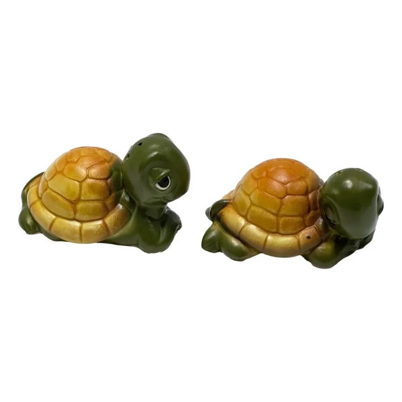Turtle Anthromorphic Salt and Pepper Set Japan Vintage Ceramic 1970s - Picture 3 of 9